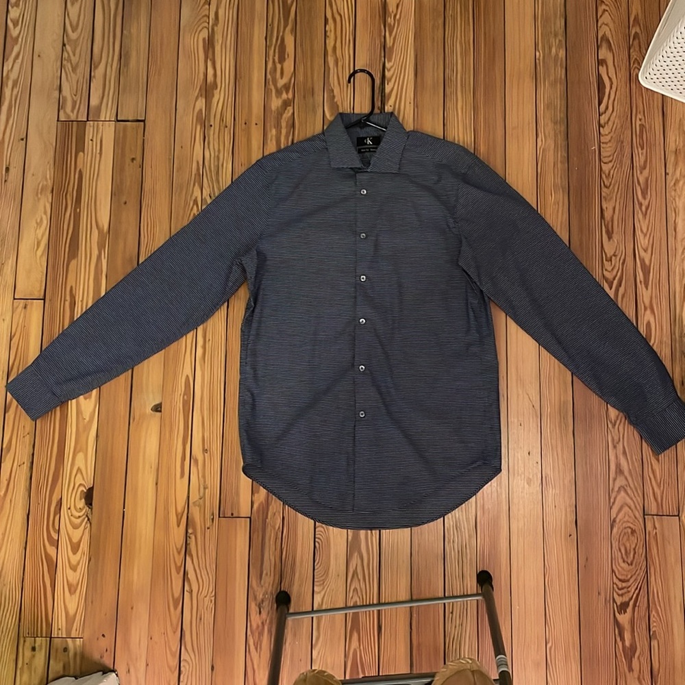 Calvin Klein slim fit stretch, dark blue graph pattern, medium (15-15.5, 34/35)